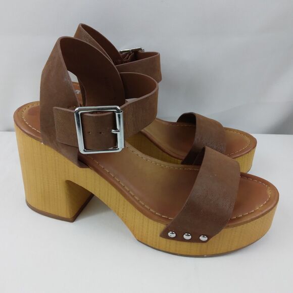 MIA Shoes - MIA Nira Open Toe Platform Sandal Brown Faux Wood Heel Boho Y2K Womens Size 8.5